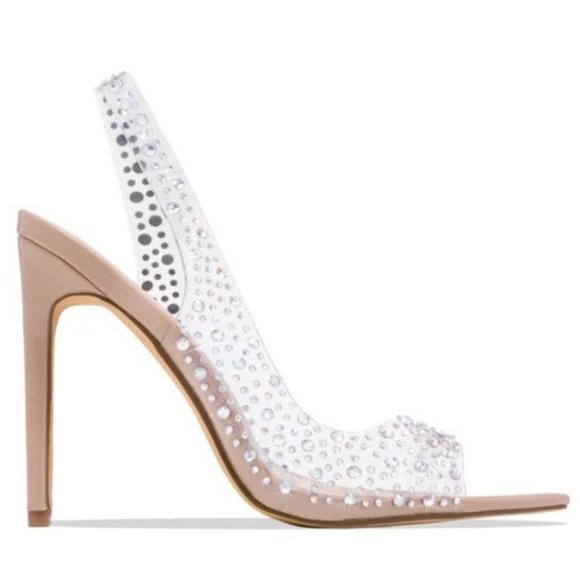 !! NEW !! Transparent Slingback Peep Toe Embellished Heels in Silver - Picture 5 of 6